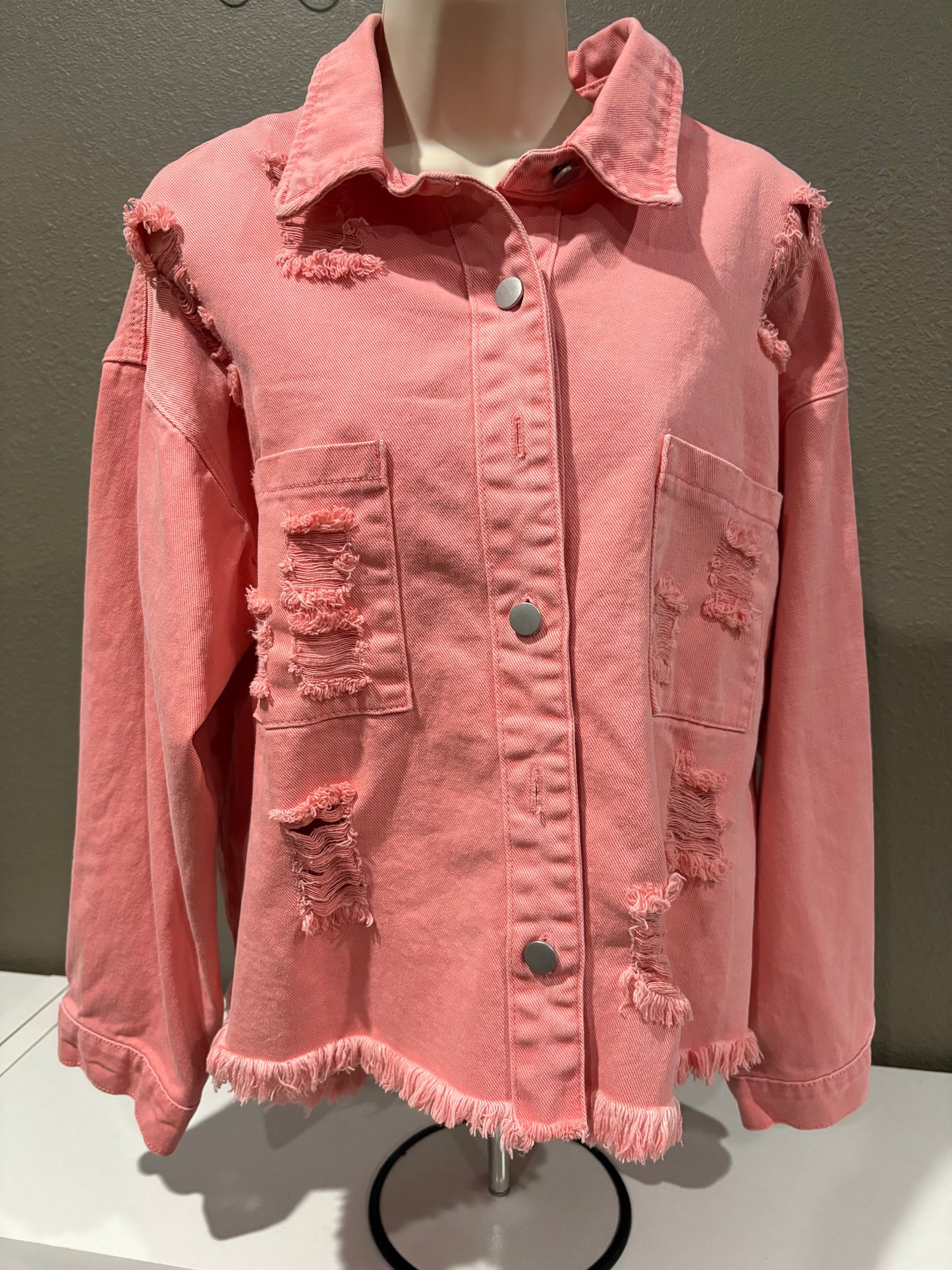 Journey Pink distressed Jean Jacket Large