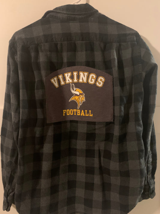 Vintage Flannel - Vikings Football on Black and Grey