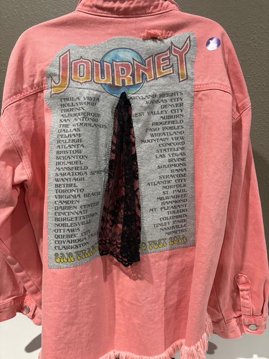 Journey Pink distressed Jean Jacket Large