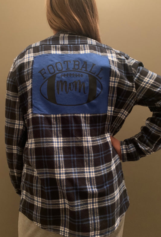 Women's vintage Flannel - Football Mom Blue and White