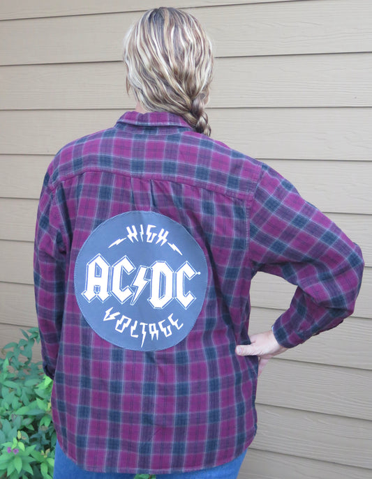 Men's Flannel - AC/DC on Maroon and Black