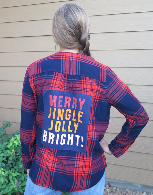 Women's Vintage Flannel - Merry Jingle Jolly Bright